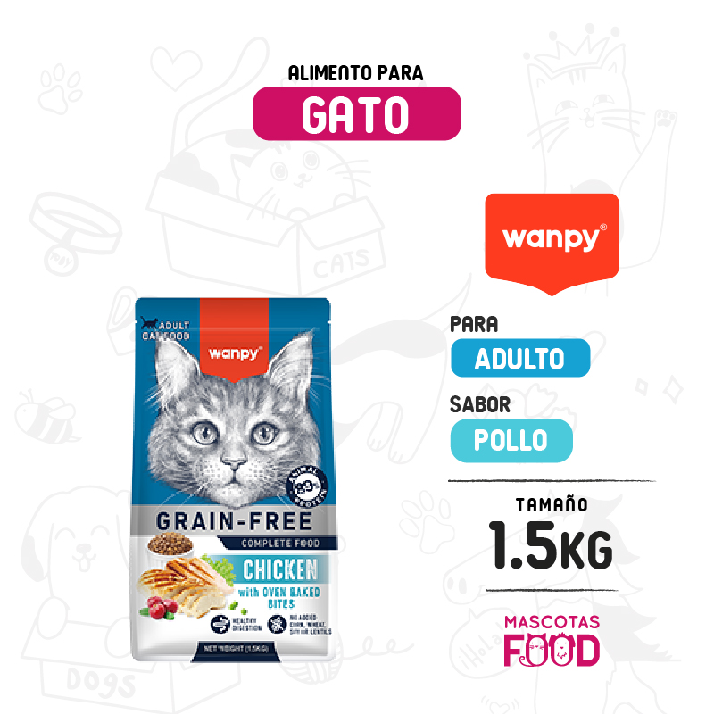Wanpy dry food para Gato adulto sabor Pollo 1.5 KG