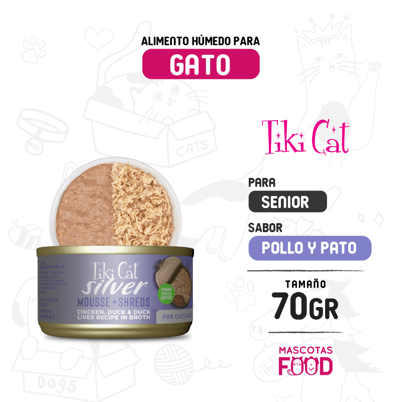 Tiki cat para Gato senior sabor Pollo y pato 70 GR