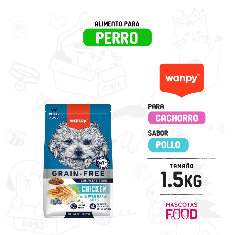 Wanpy dry food para Perro cachorro Sabor Pollo 1.5 KG