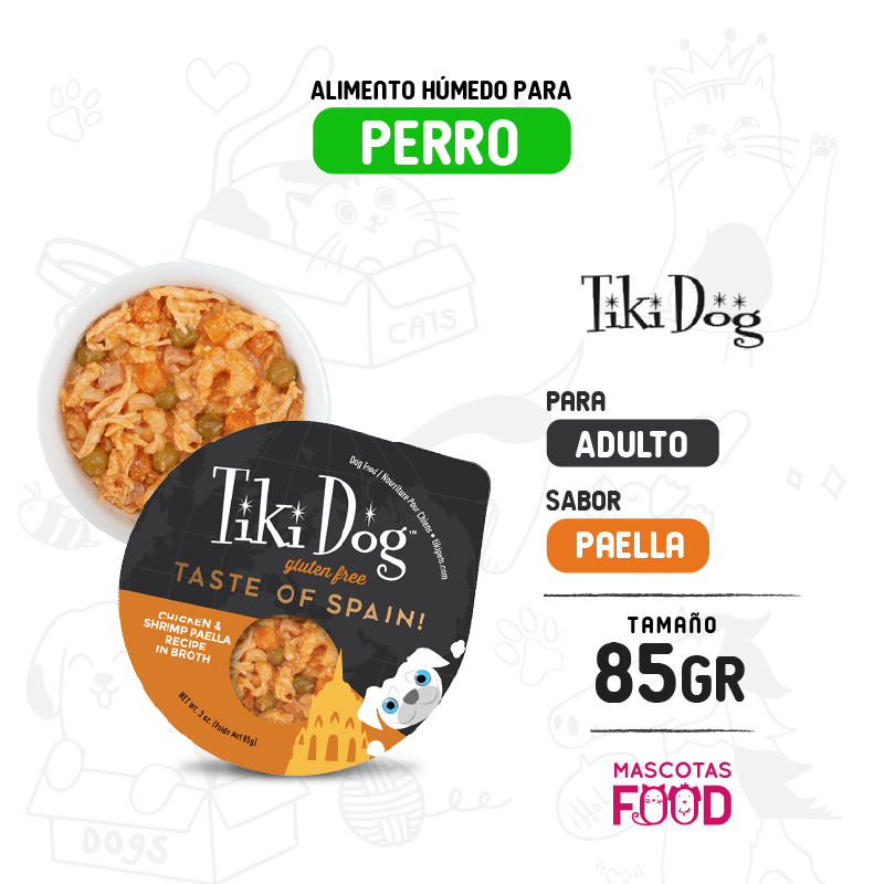 Tiki Dog Taste of Spain Sabor Pollo y camaron Paella 85 GR