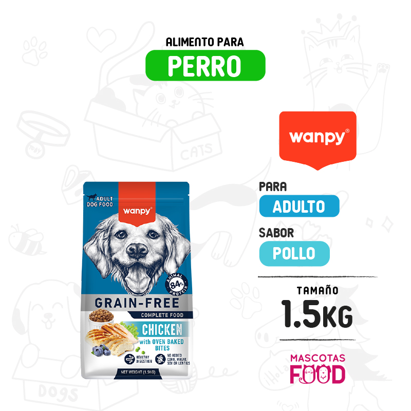 Wanpy dry food para Perro adulto Sabor Pollo 1.5 KG