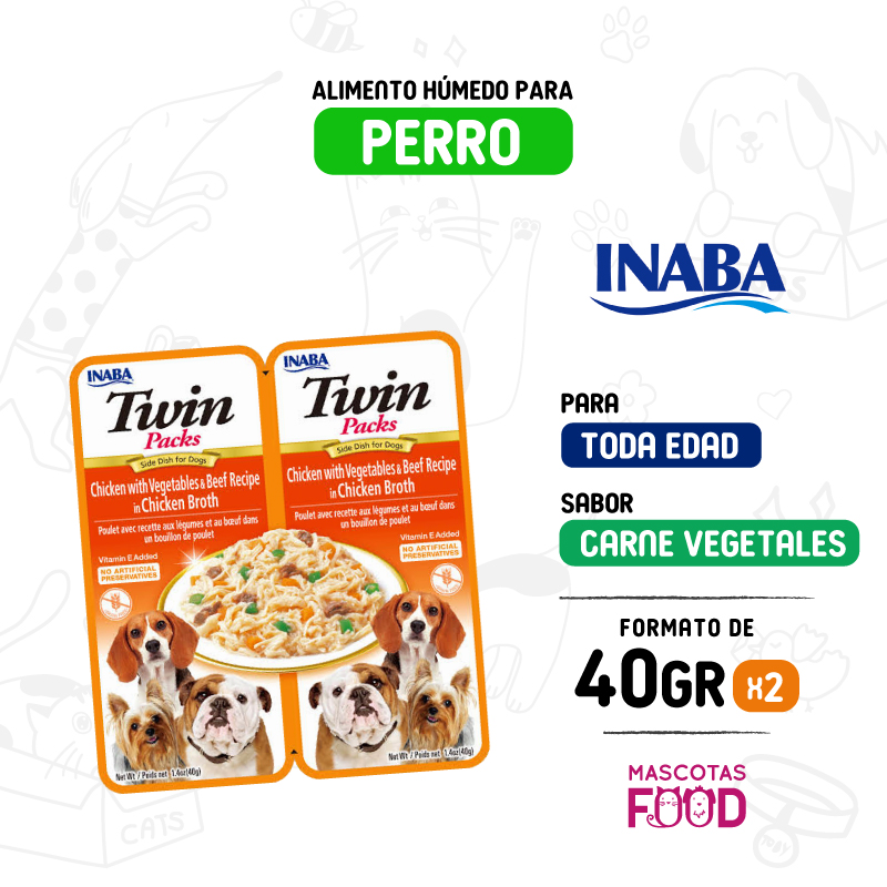 Inicio 25 Twin packs para perro Inaba sabor Pollo con vegetales y vacuno 80 GR